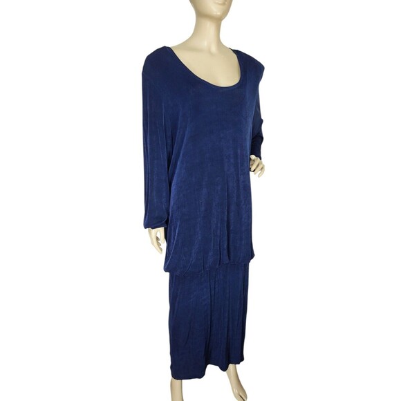 Vintage Vikki Vi 80s Does 30s Slinky Flapper Drop Waist Front Slit Maxi Dress - Picture 3 of 8